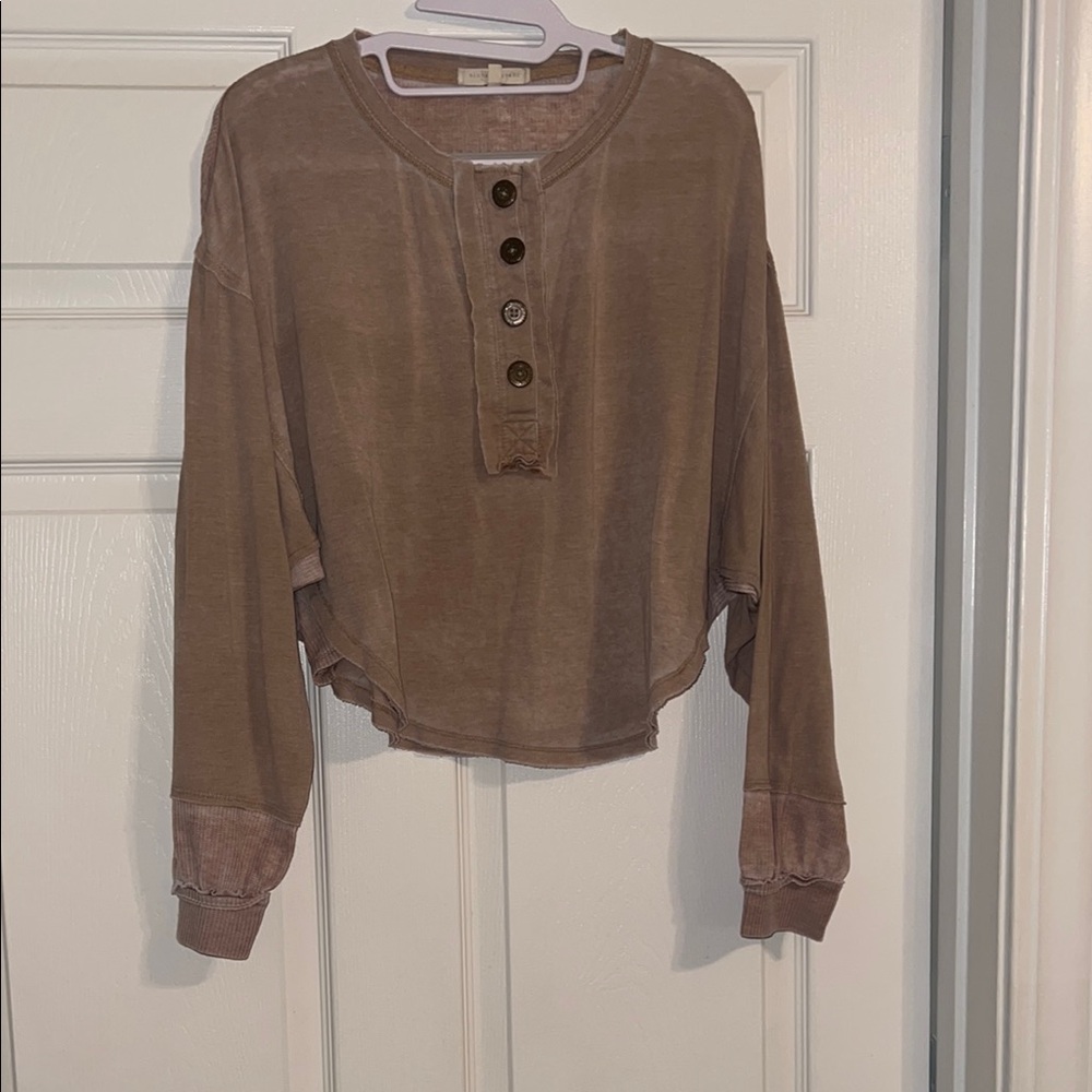 Brown Long Sleeve Button-Up Top
